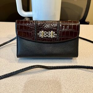 Vintage 90's Brighton Wallet Crossbody Bag in Black and Brown Crocodile Leather